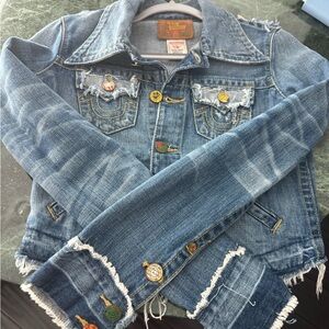 Y2K True Religion cropped/distressed RARE denim jacket size XS EUC